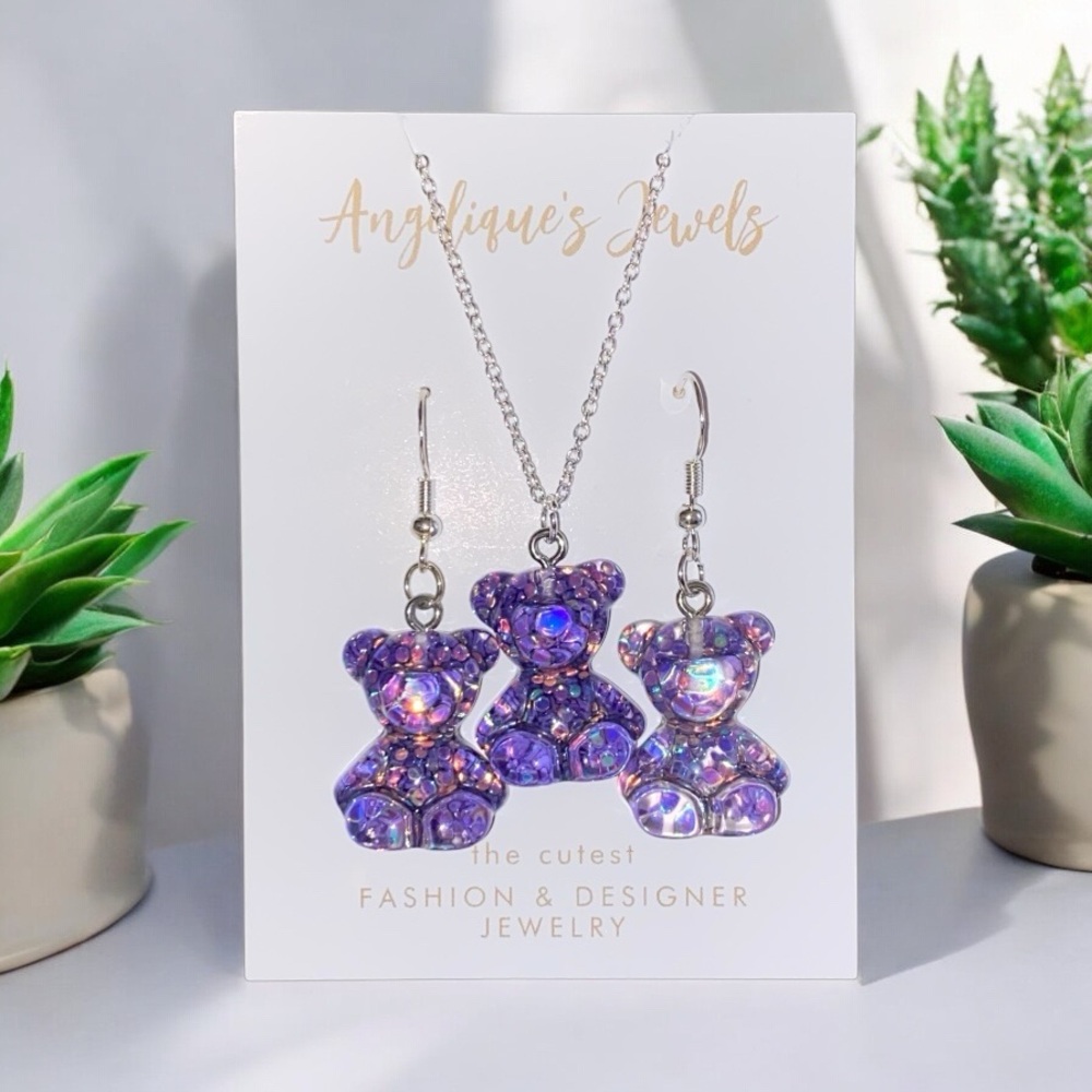 Iridescent Gummy Bear Earrings & Necklace Sets (Pick 1) - Picture 3 of 5